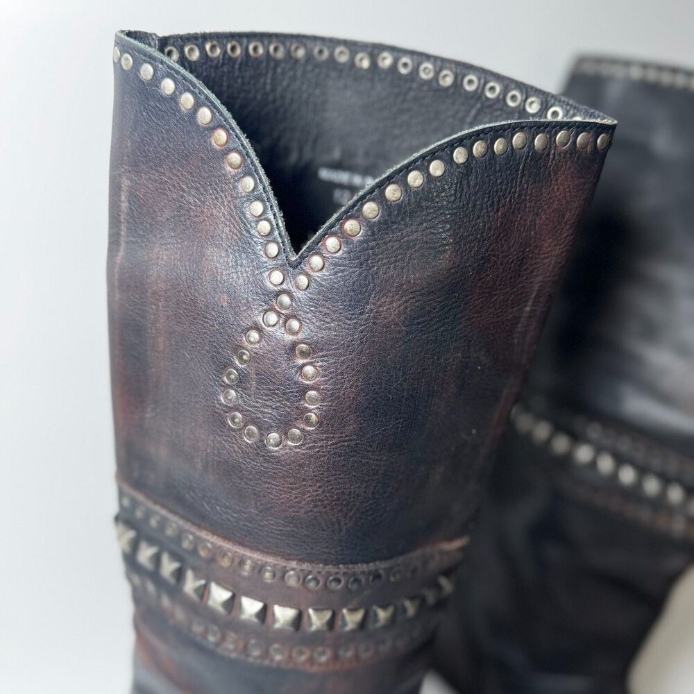 Free People Brown Leather Boots Womens EU 37 Tall Studded Portugal Decorative - Picture 5 of 15